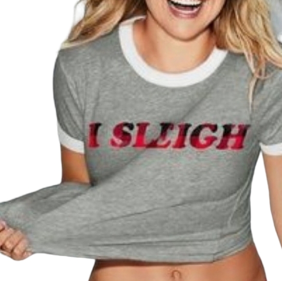 SOLD❤️ PINK Victoria's Secret I Sleigh Tee Gray Large - Picture 1 of 10